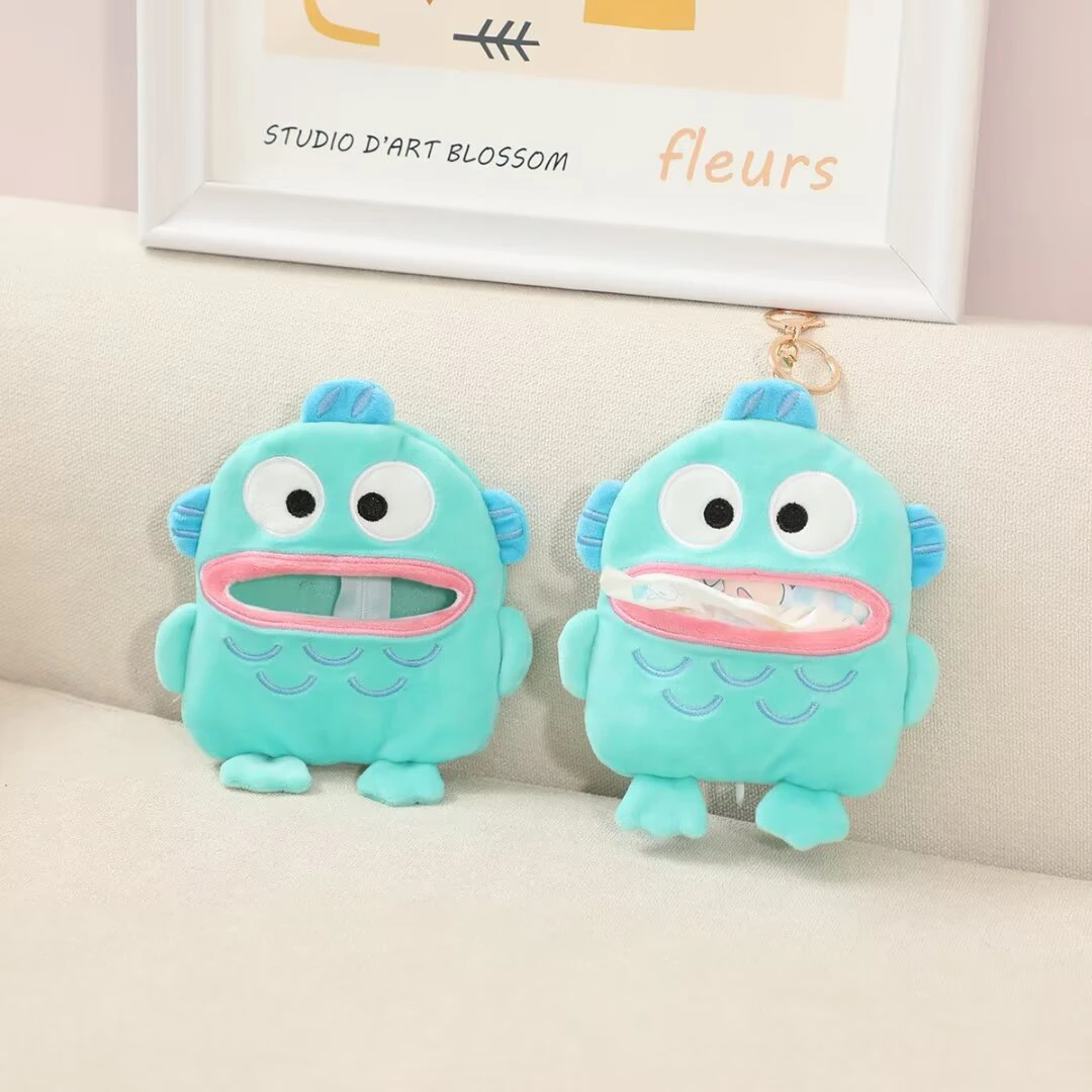 Sanrio hangyodon pingente capa de tecido peixe feio hanton conjunto de tecido pendurado saco portátil chaveiro pingente anel pendurado caixa de tecido