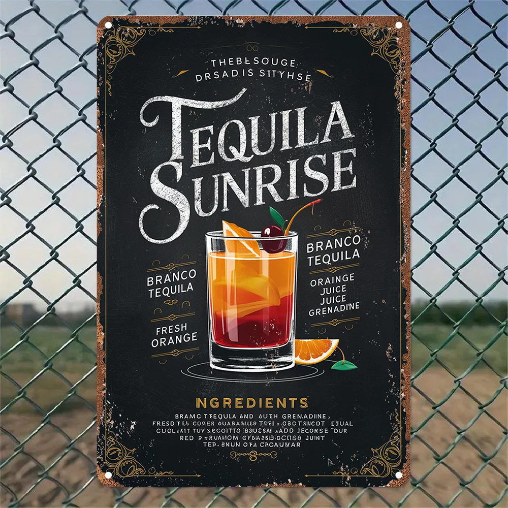 Room Decor Vintage Tequila Sunrise Metal Sign, Aluminum Wall Art Decor, Gift for Home Decoration, Bedroom, Kitchen, Game Room