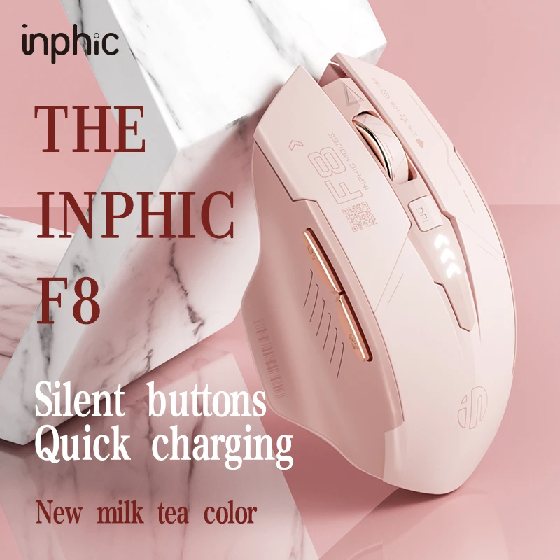 女の子用ワイヤレスマウス,INPHIC-F8 g,2.4快適,ポータブル充電,軽量サウンド,人間工学に基づいた,オフィス