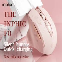 女の子用ワイヤレスマウス,INPHIC-F8 g,2.4快適,ポータブル充電,軽量サウンド,人間工学に基づいた,オフィス