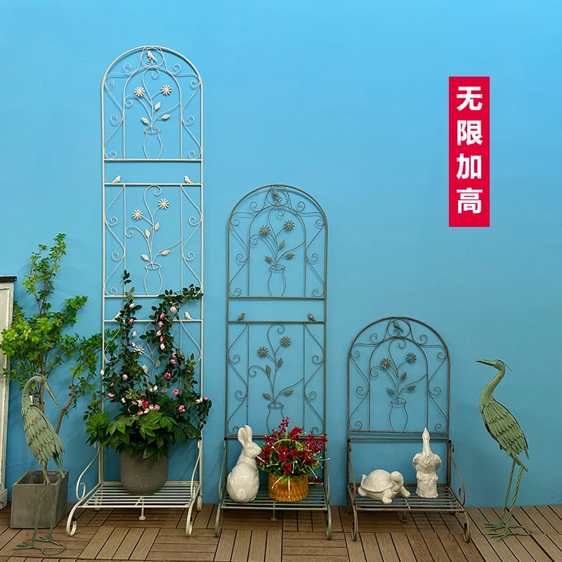 European style iron flower stand, movable and old with base, outdoor garden balcony, flower pot frame, rose climbing