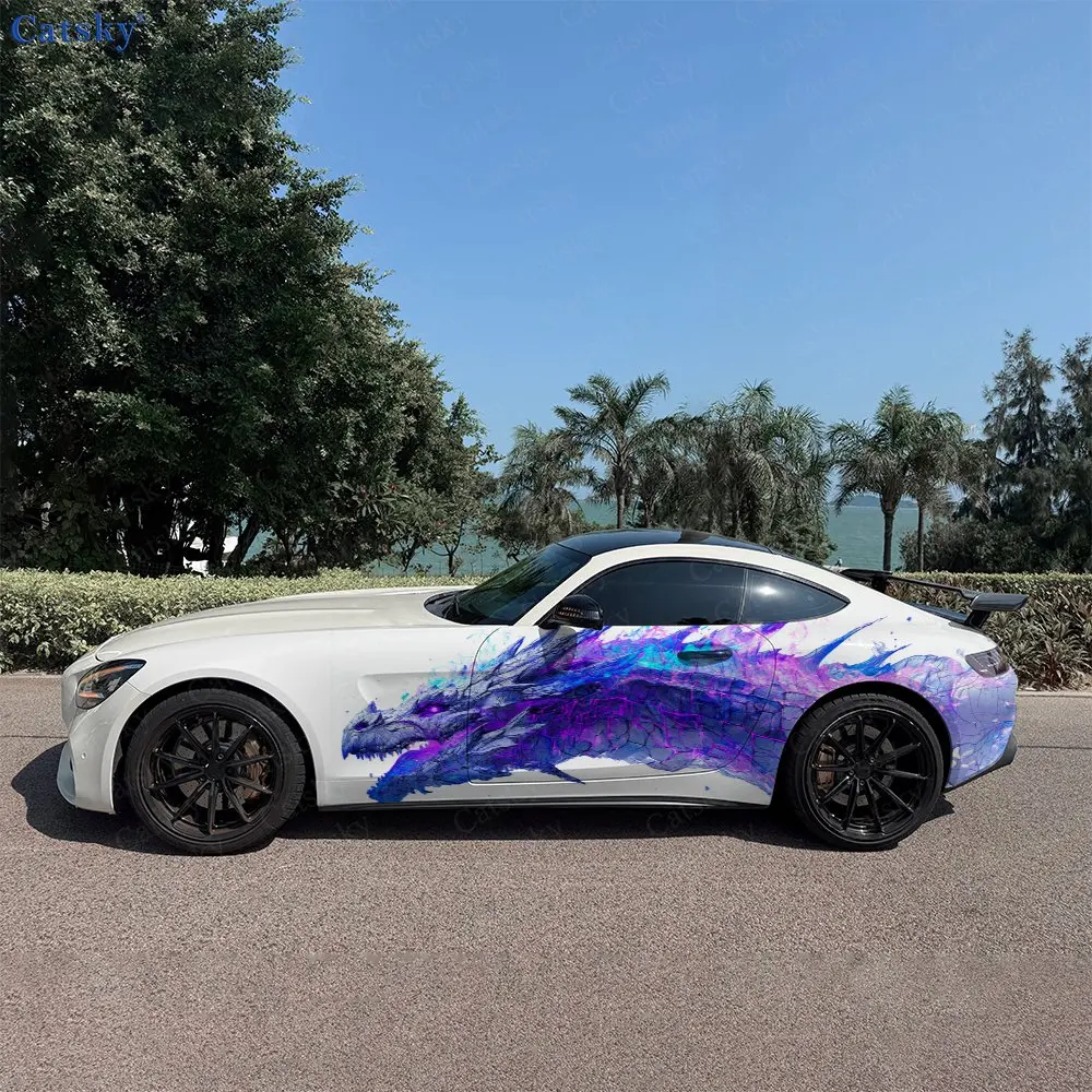 2pcs Neon Flame Majestic Dragon Car Side Wraps, Self-Adhesive PVC Waterproof & Scratch-Resistant Stickers, Car Accessory Gift