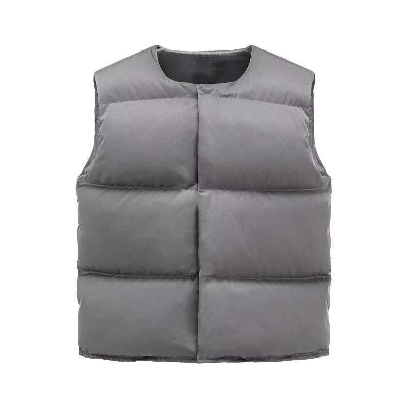 سترة سميكة على طراز الشارع الأمريكي سترة شتوية دافئة بدون أكمام مبطنة بالقطن معاطف رجالية أساسية سترة خبز سترات واحدة الصدر #5