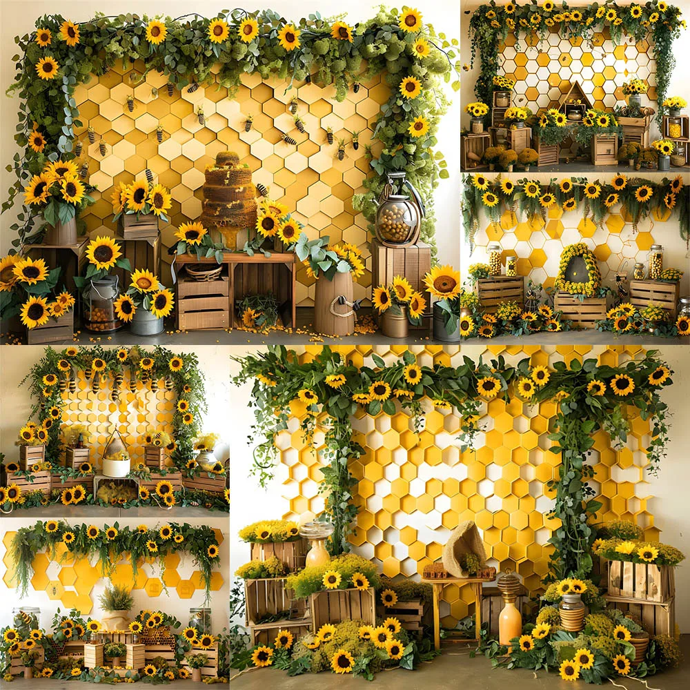 

Little Bee Sunflower Photography Background Autumn Thanksgiving Birthday Party Supplies Harvest Banner Photo Booth Props