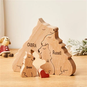 Personalisierte personalisierte personalisierte Wolf -Familie Holzrätsel, kostenlose Gravurskulptur, Wohnkulturaufkleber, Weihnachten und Geburtstagsgeschenk 10 Hauptverkaufsstatue Wolf - №3
