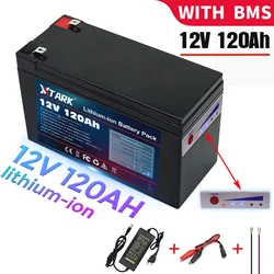 New 12V 120Ah lithium ion Rechargeable Battery Charger Deep Cycle Battery Pack For Kid Scooters with Built-in BMS Power display