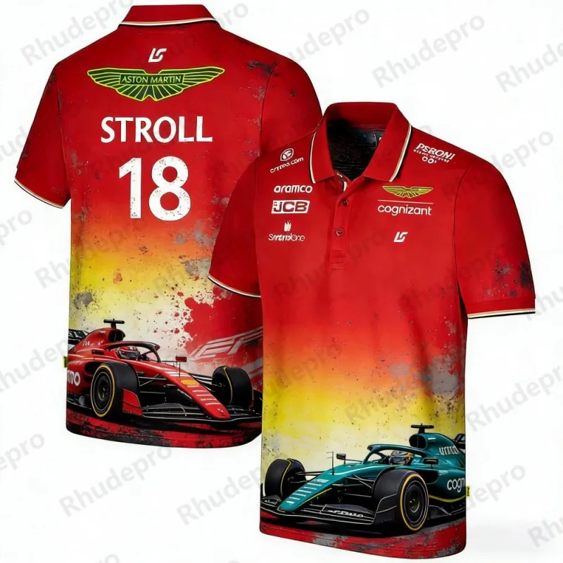 

Aston Martin Racing Team Training Street Style Button Polo Shirt Fernando Alonso 14 Men's And Women's Short Sleeve Clothing