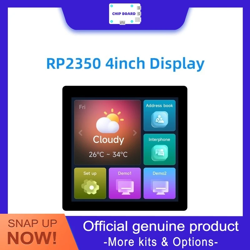 RP2350 4-inch Display Board, 480x480 IPS 65K color, dual-core RP architecture with touch option.