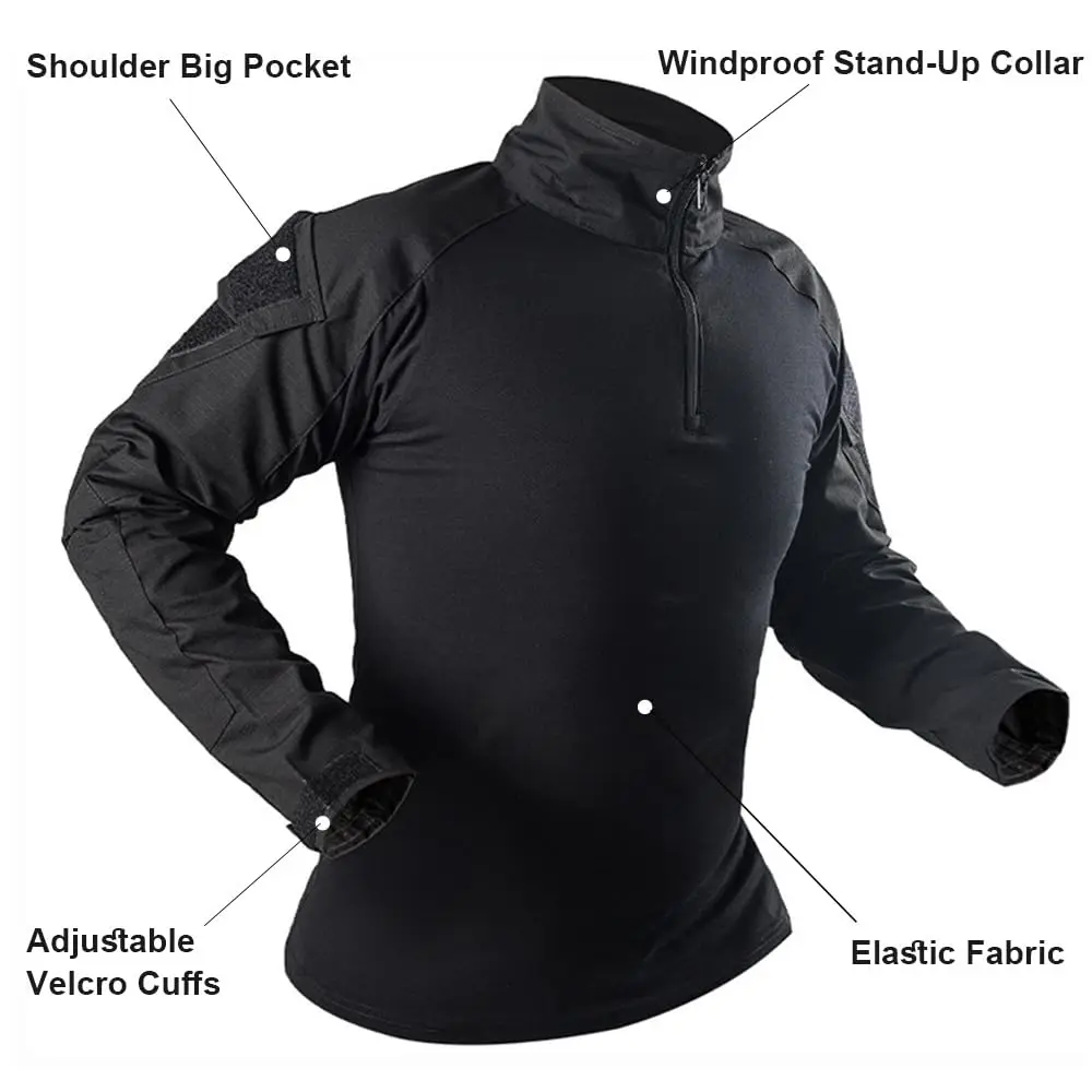 رجل التكتيكية كامو قميص مجموعة تنفس الملابس القتالية مع 1/4 البريدي طويلة الأكمام قميص كاب قفازات بالاكلافا الادسنس معدات الصيد #3