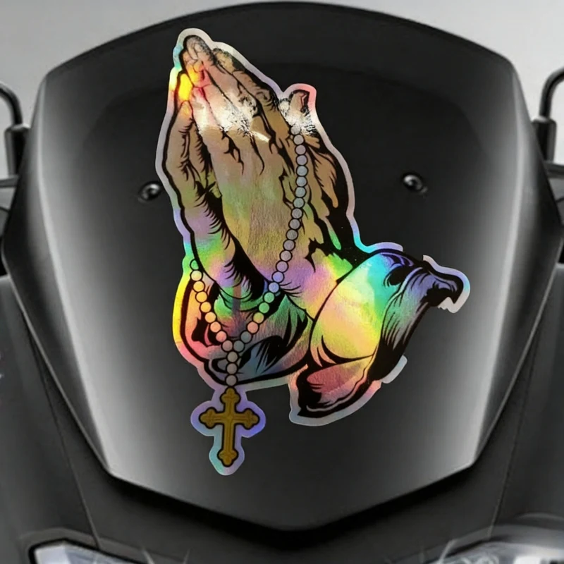 Car Stickers Colorful Glass Praying  Cling Religious Praying Hand Pattern Car Window Decor Decals for Truck Motorcycle Body