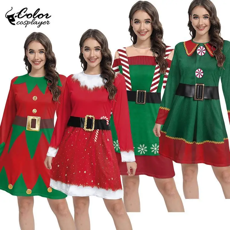 Vestido de elfo fantasma, traje, mallas navideñas, vestido de mujer, disfraz de Papá Noel, disfraz de Halloween, vestido de fiesta de Navidad, bata