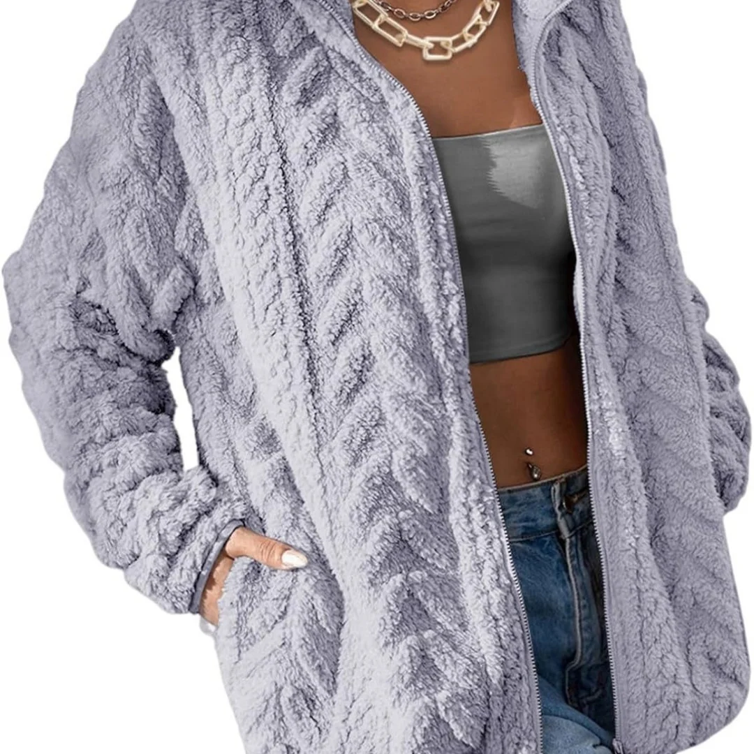 Autumn Winter Women's Casual Zip Cardigan Solid Color Stand Collar Fleece Jacket New Style 2025
