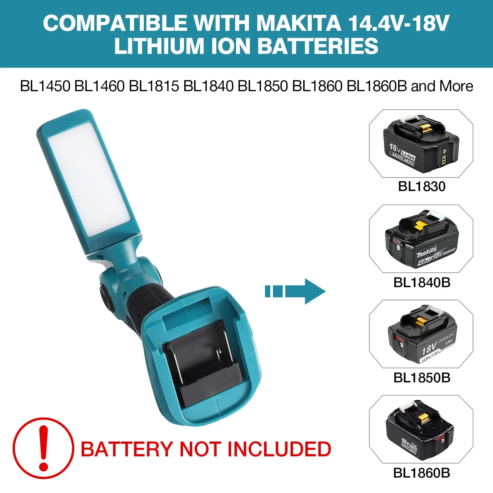 Cordless LED Flashlight Work Light Handheld Spotlight Fit Makita 18v Battery Portable Outdoor Light Camping Lantern(No Battery)
