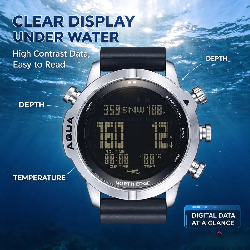 NORTH EDGE Men‘s Dive Computer Watch Watches Altimeter Barometer Compass Temperature Cl Waterproof 100M Smart Digital Diving