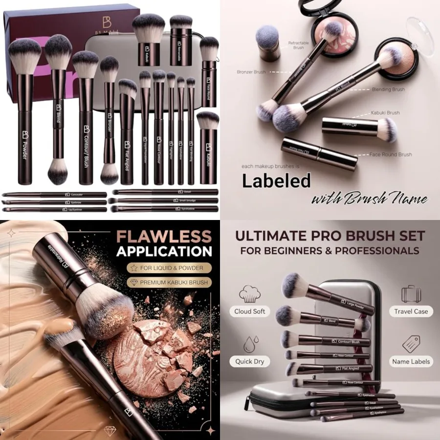 

Professional Makeup Brushes with Travel Case, Premium Synthetic Foundation Brushes, Concealer Blush Eyeshadow Brush Kit, Labeled for Beginners & Pro, Ideal for Daily Makeup & Gift