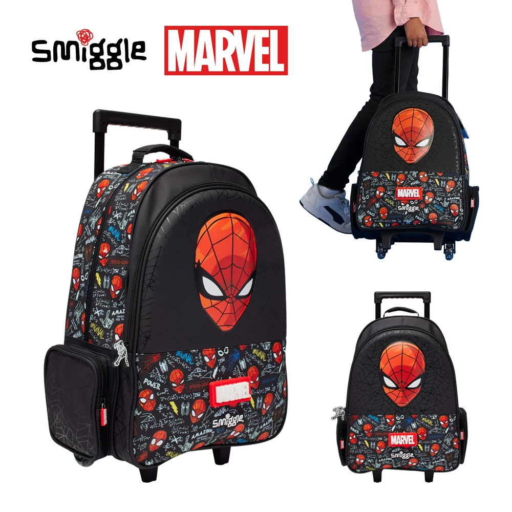 Disney Mickey Mouse Children's trolley backpack Smiggle MARVEL Spider-Man Wheel Backpack Trolleys Bag hot-selling Schoolbag