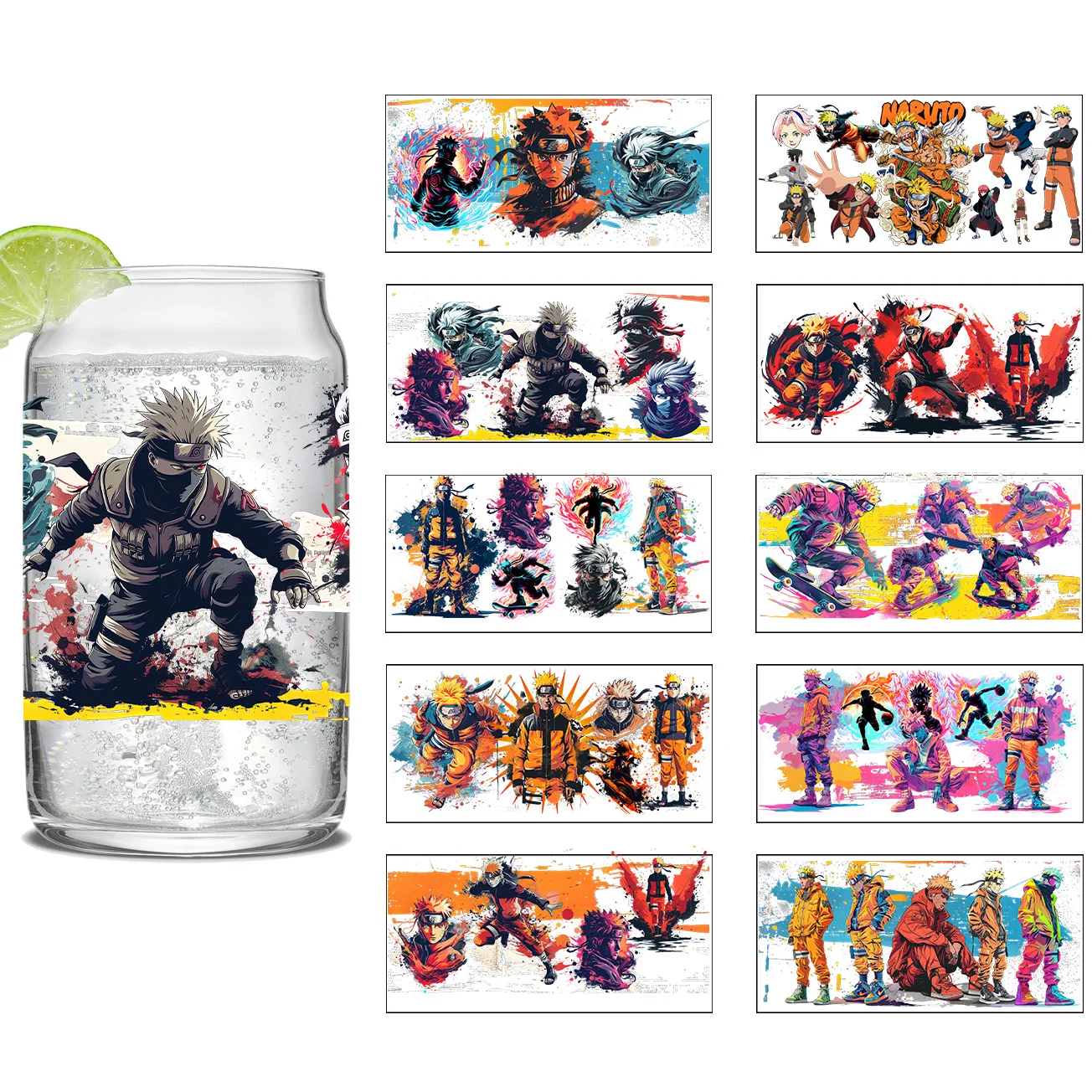 Miniso naruto fácil casca à prova dwaterproof água diy decalques 3d transferências uvdtf adesivos de cristal 16oz uv dtf tumbler cup envolve adesivo