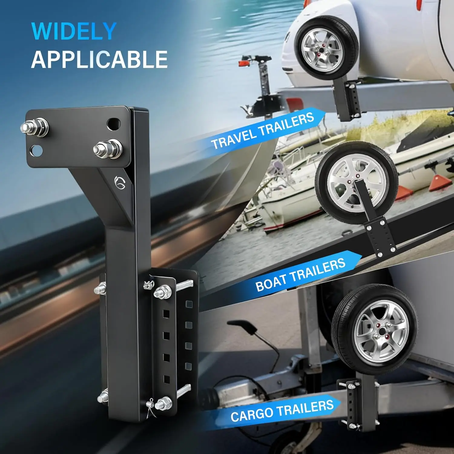 Heavy Duty Folding Trailer Spare Tire Carrier Mount, 17 Inch Elevated Bracket Holds Up to 150 Lbs, Fits Multiple Bolt Patterns