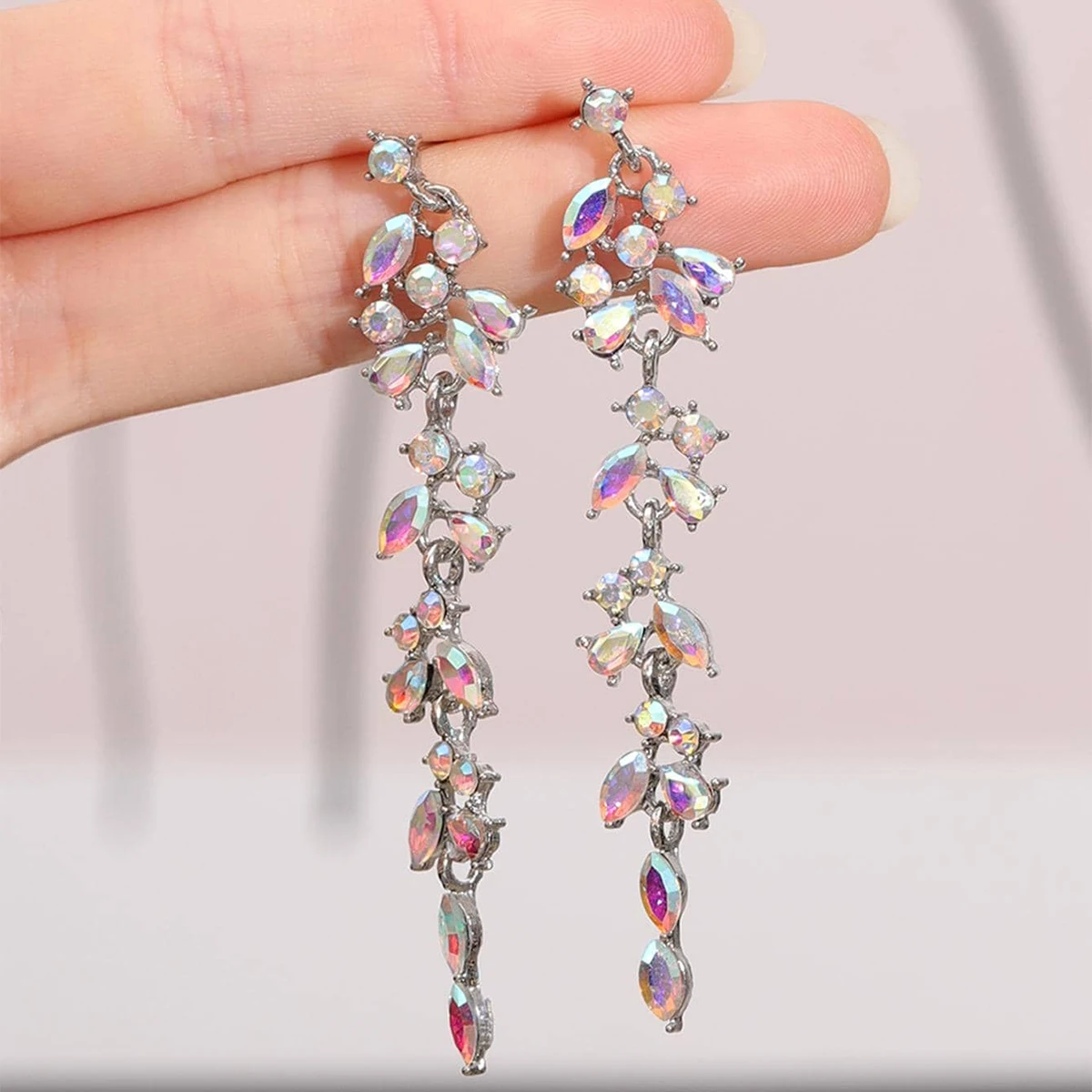 2 Pieces Of Women\'s Wheat Ear Long Tassel Full Diamond Earrings With A Retro Style, Popular On The Internet-4340