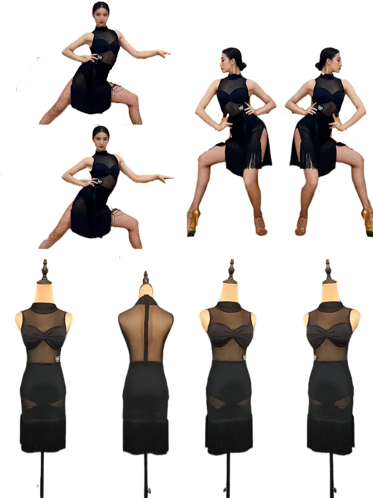 

MZDance Ladies Latin Dance Dress, Perspective Mesh Tassel for Cha Cha Samba Rumba Salsa Practice & Performance