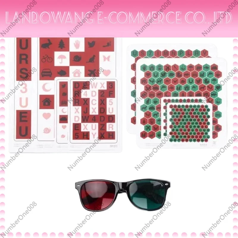 

8Pcs Anti-Suppression Letter VT Chart Trainer Vision Training Tools for Child Amblyopia Myopia with Red Green Glasses