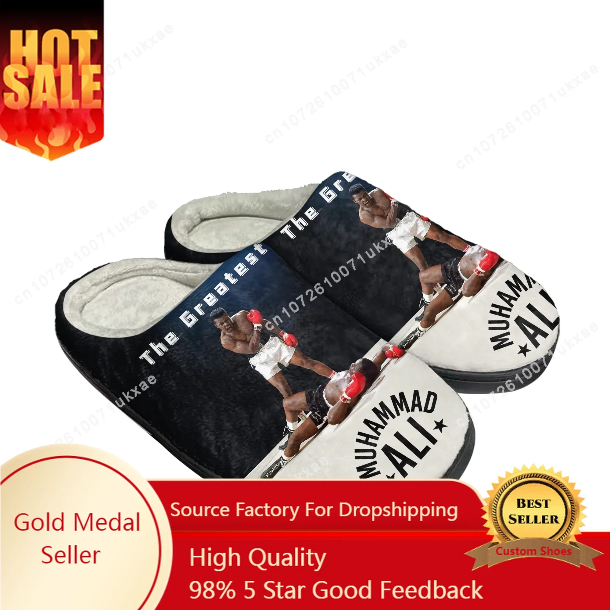 

Muhammad Ali Legendary Boxer Boxing Champ Home Cotton Slippers Mens Womens Plush Bedroom Casual Keep Warm Shoes Customized Shoe