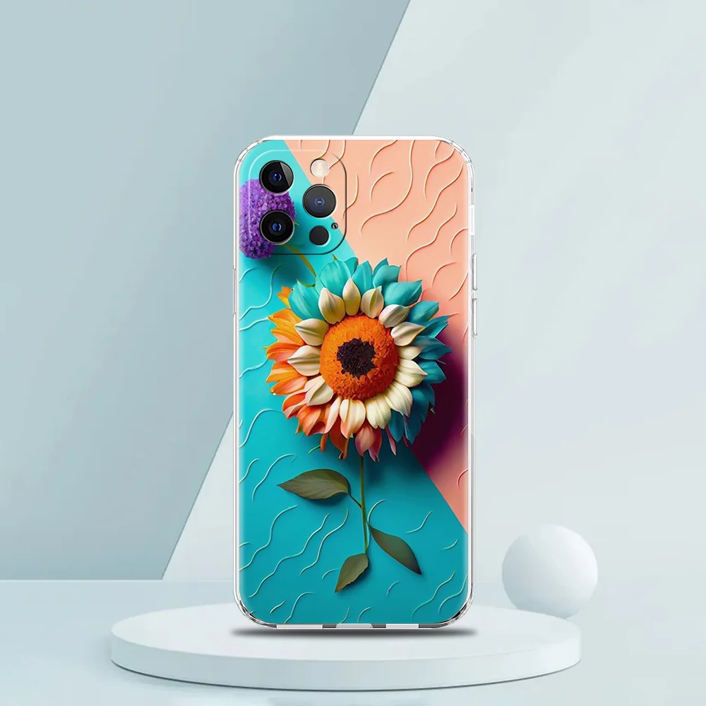 Sunflower Phone Case for iPhone 16 15 14 13 12 Pro Max Transparent Soft for iPhone 11 Pro Max 7 8 Plus XS XR Shell Capas Bags