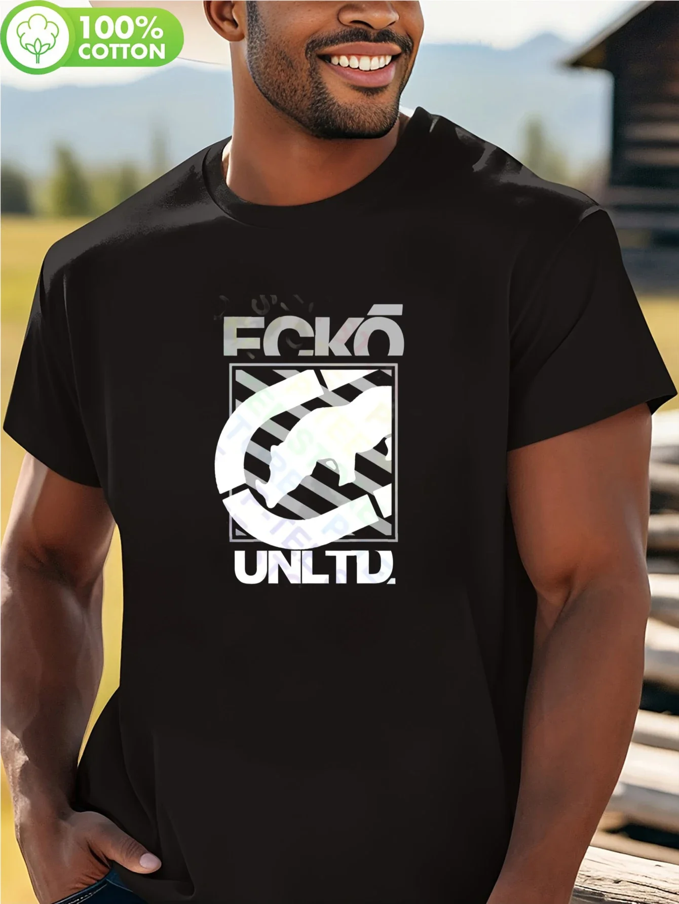 Camiseta de algodón con gráfico de rinoceronte y marco a rayas Ecko Unltd, la más vendida en Corea y EE. UU., estilo clásico hip hop, suave y ligera para hombre