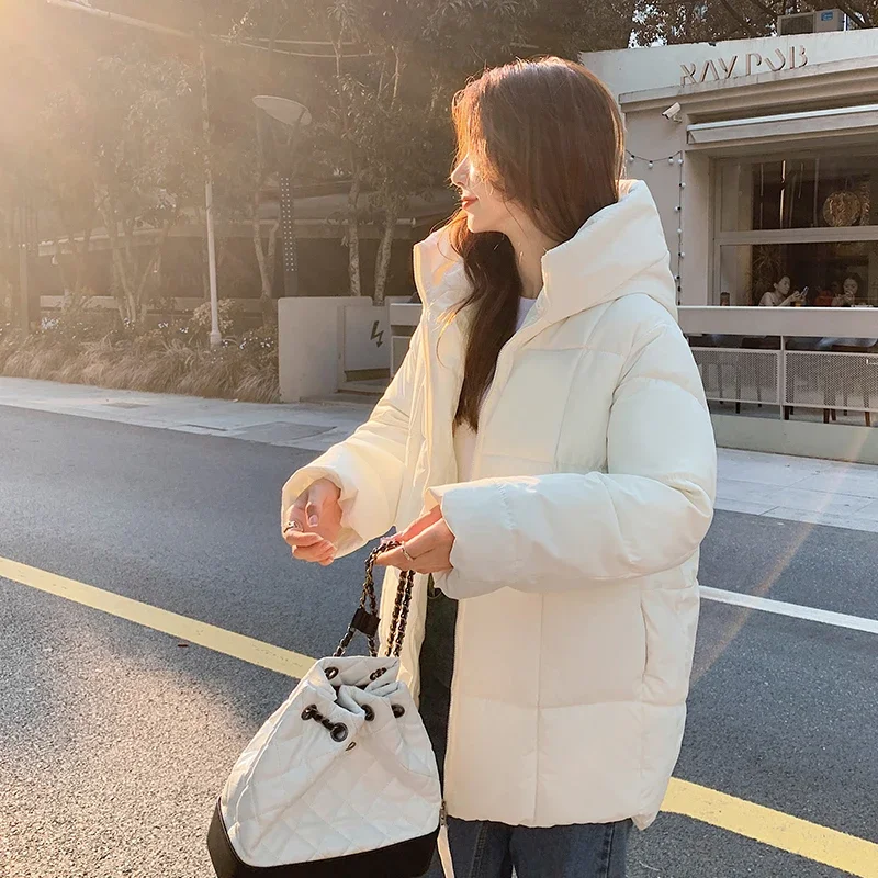 Winter White Basic New Thick Puffer Jackets Women Zipper Long Down Jacket Woman Korean Loose Fashion Hooded Bubble Coats Female