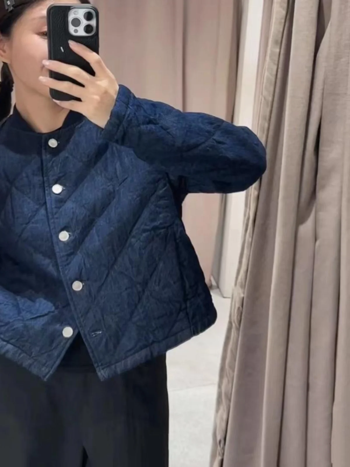 

Autumn Winter New Arrival Women's Casual Loose Denim Cotton Jaet Outerwear Diamond Pattern Commute Versatile 8845040