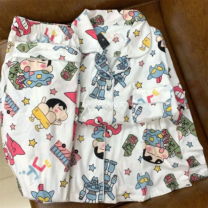 New Crayon Shin Chans Anime Pajama Bandai Cute Cartoon Autumn Kawaii Long Sleeved Long Pants Outerwear Home Suit Se Girls Gifts