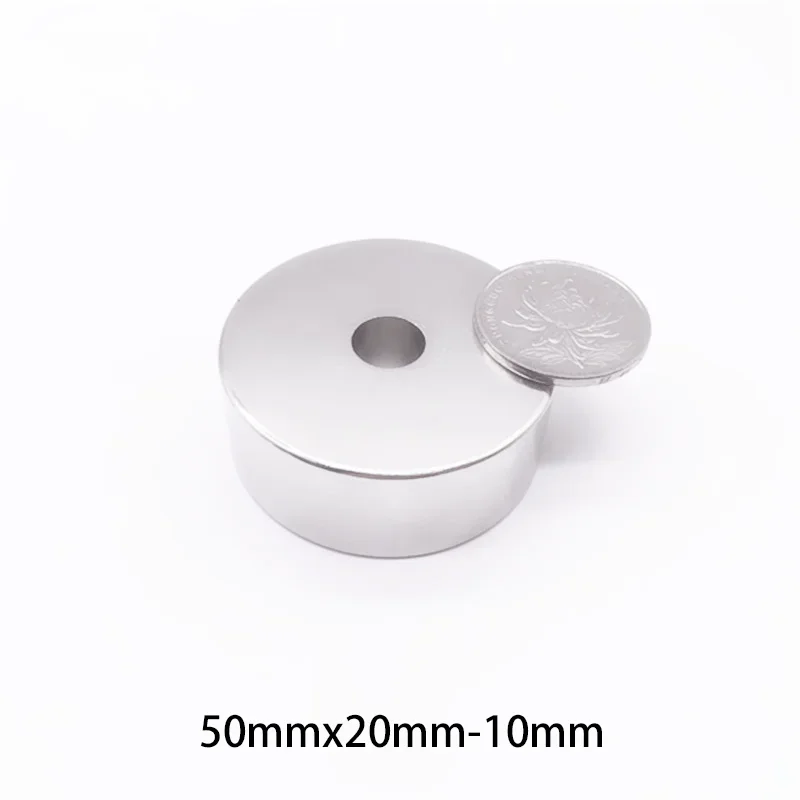 1PCS 50x20-10mm Circular Super Strong Powerful Neodymium Magnets with Hole 10mm Big Fridge fishing Magnet Magnetic Sheet