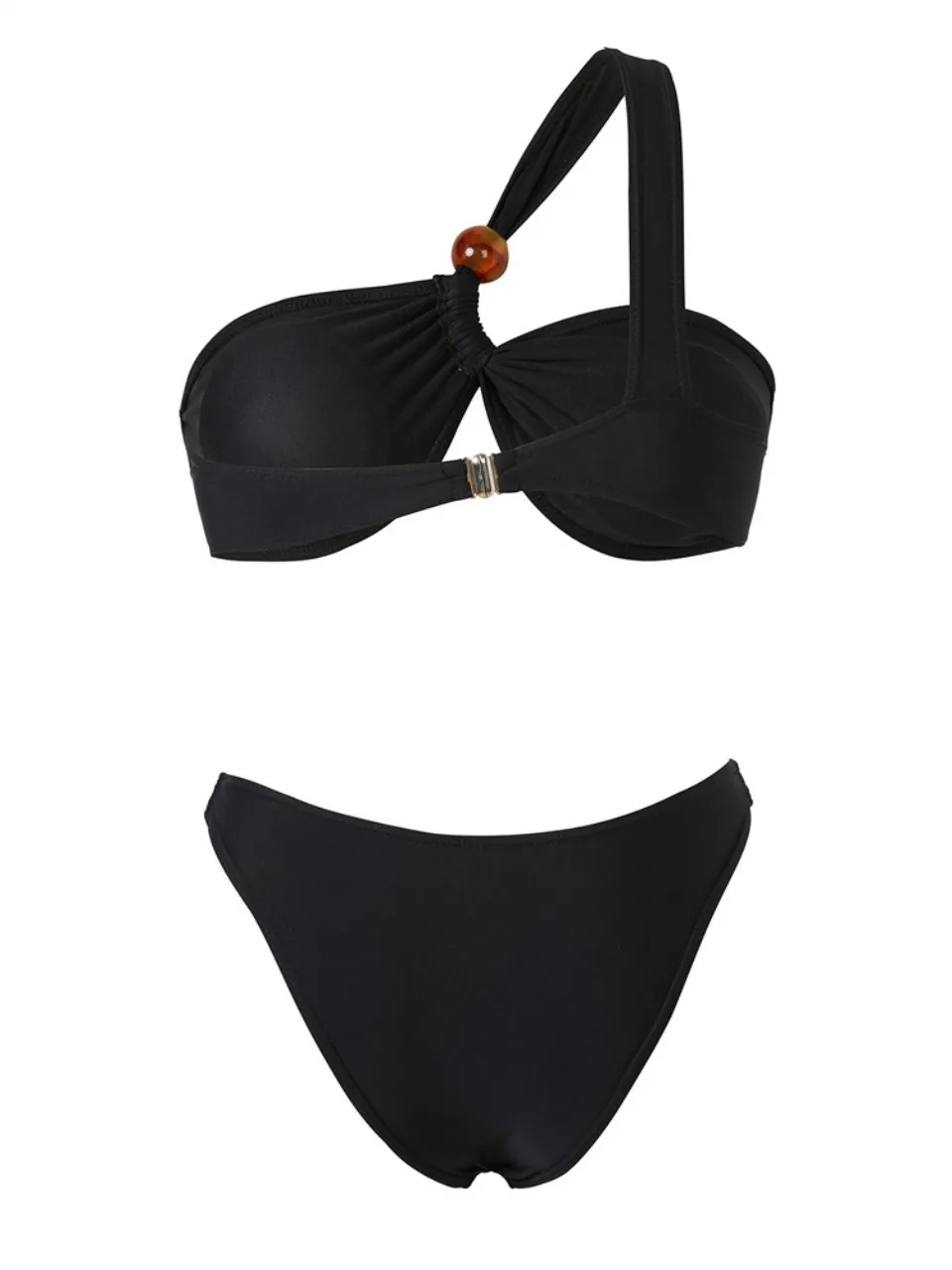 2026 Jednoczęściowe bikini z odkrytym ramieniem, seksowny czarny strój kąpielowy bandeau, damski strój kąpielowy z koralikami, strój plażowy dla kobiet, kostium kąpielowy do pływania