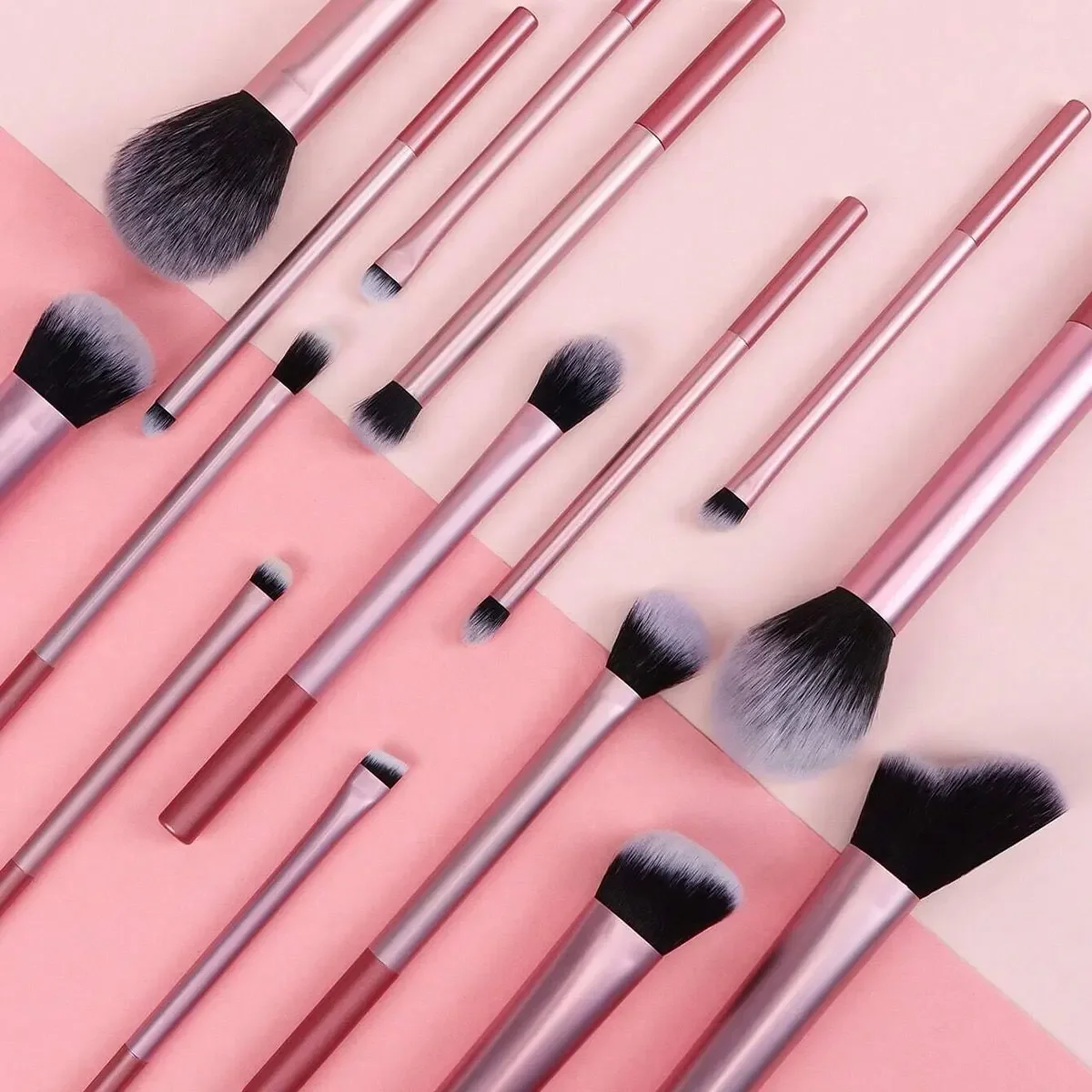 Set di pennelli per trucco professionale rosa da 15 pezzi, incluso pennello per fard, pennello per cipria, pennello per correttore, pennello per ombretto, viaggio completo