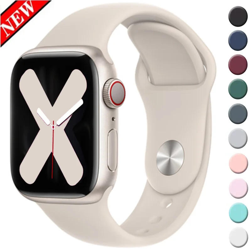 

Silicone Strap For Apple Watch 44 MM Band 40 mm 44mm 45mm 41mm 49mm 42mm 38mm bracelet iwatch series 9 7 3 4 5 6 8 10 Ultra 3 2