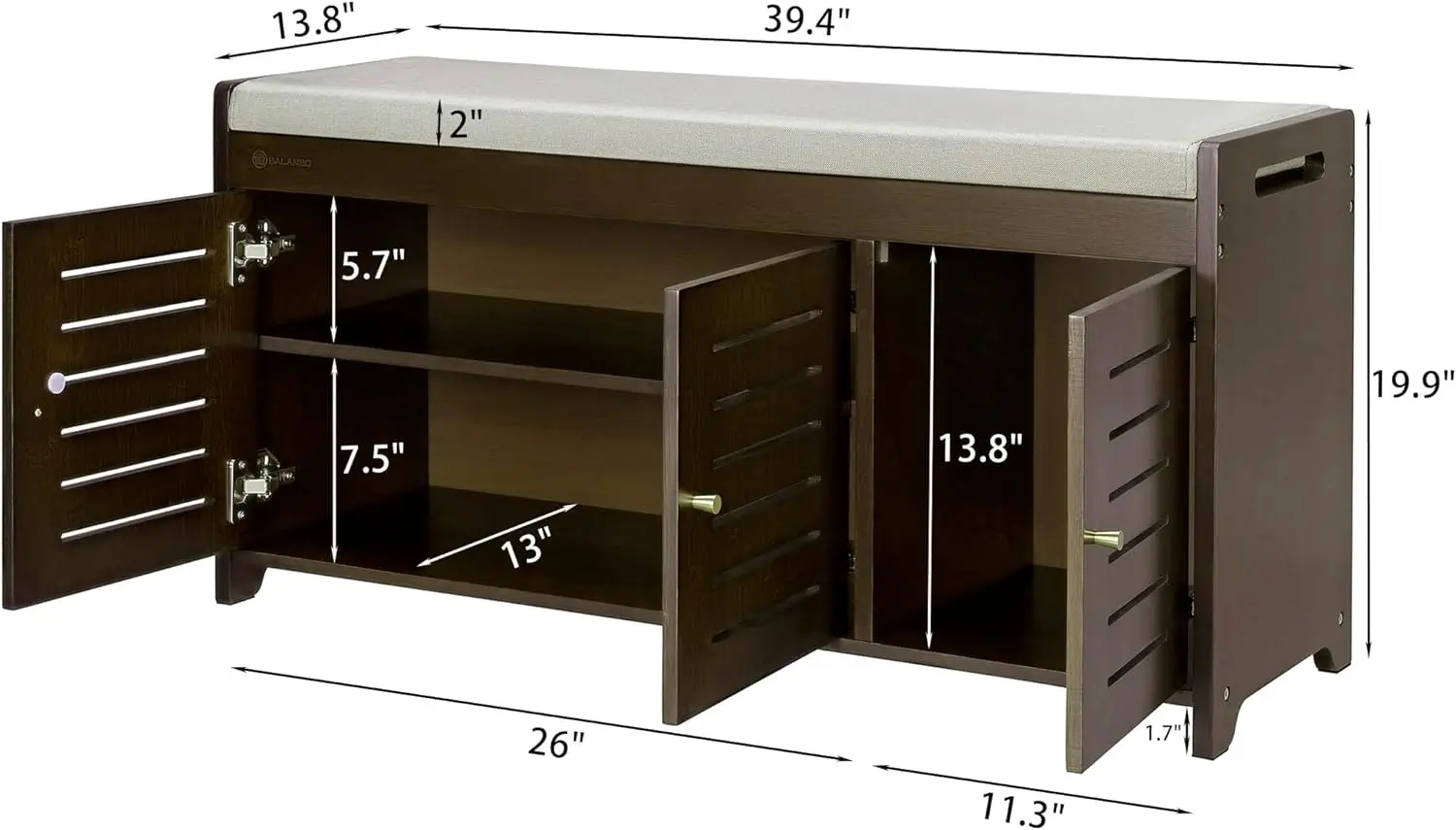 Storage Bench Shoe Cabinet Bamboo Shoe rack Cushion Seat Soft for Comfort Style Perfect for Entryway First Impression（Bown）