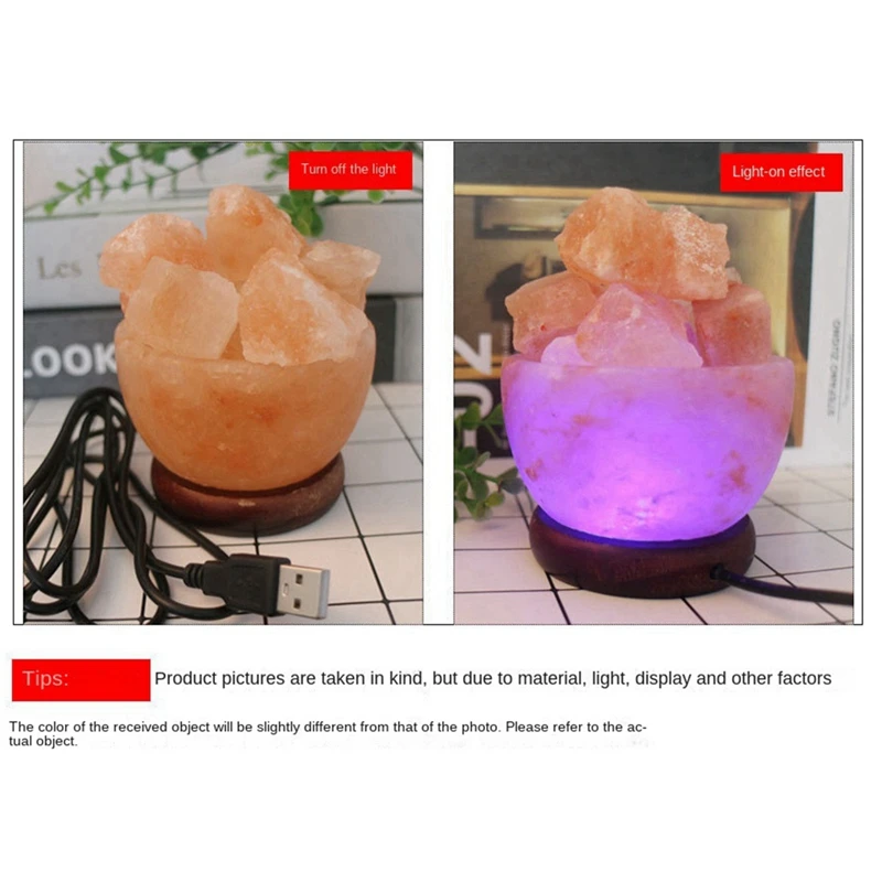 Himalayas Crystal Salt Lamp LED Colorful Color Changing Night Light Air Purifier Decorative Bedside Table Lamp Ornament
