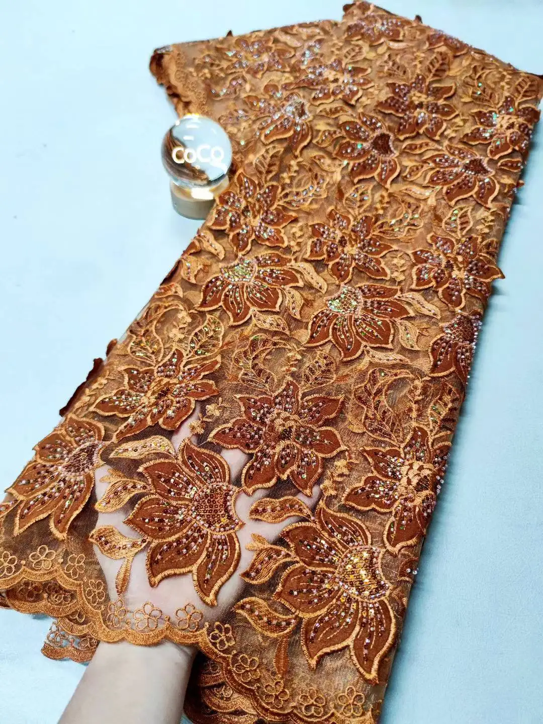 

2025 African Nigerian High-Quality Tulle Lace Fabric Sequins for Prom Dresses Beads Embroidery Net Cloth Sewing 5Yard XL107