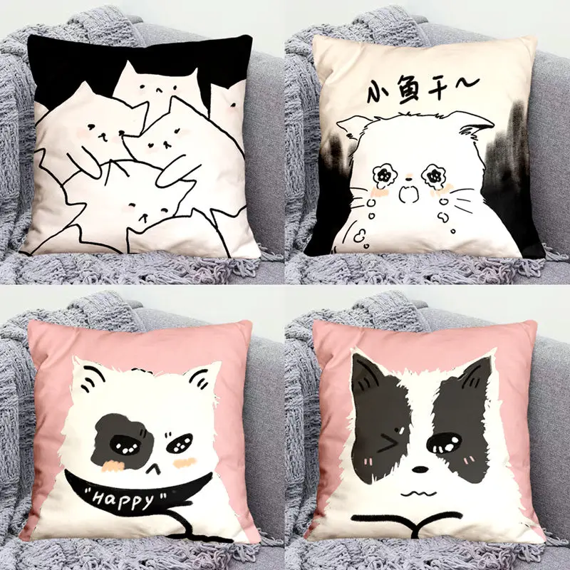 

Cute Cat Pillow Case Funny Baby Cat Pillowcase 40x40 Cm Boy Girl Kid Room Aesthetics Pillow Cover Double Bed Cushions Cover