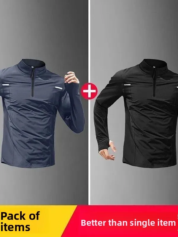 Quick Dry Long Sleeve Men's Training Sportswear Half Zipper Fitness Running Cycling Clothing Stand Collar T-Shirt Polyester F...