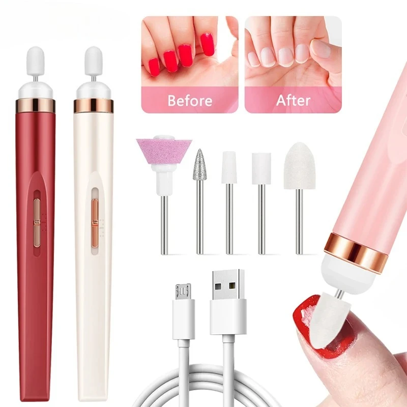 Juego de taladro eléctrico para esmalte de uñas, máquina con luz, múltiples engranajes, portátil para manicura acrílica, pedicura, herramientas de cuidado de pulido