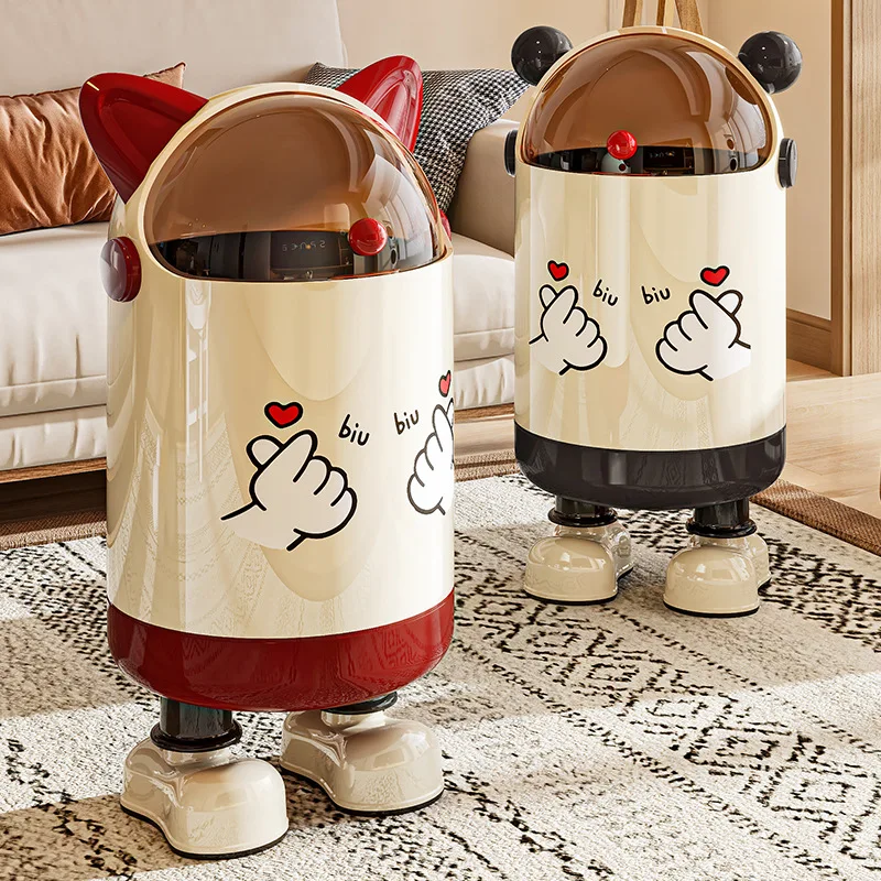 

The Flip Lid Waste Bins Household Double-layer Cat Ear Large-capacity Plastic Waste Bins Living Room Bedroom Home Basurero JTW