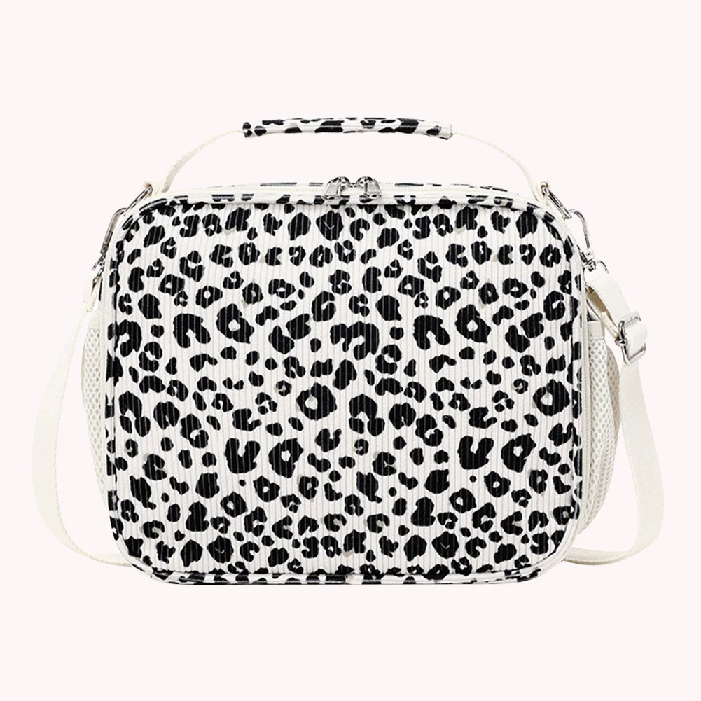 Tas Penyimpanan Kain Korduroi Besar, Kantong Makanan Piknik Bermotif Bunga, Kotak Makan Siang Berinsulasi untuk Piknik, Sekolah, Kerja, Perjalanan