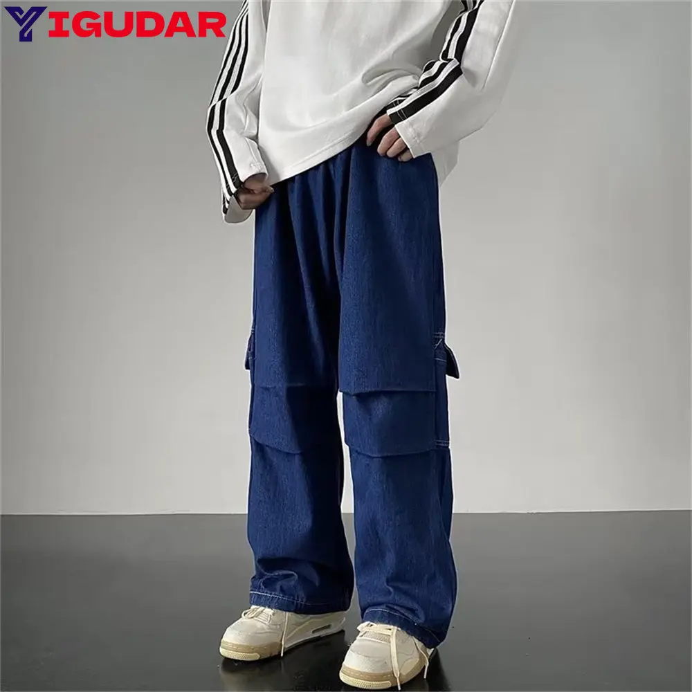 Baggy Men Jeans Straight Calças De Carga Primavera Outono Moda Vintage Denim Calças Casuais Oversized Bottoms Masculino Y2K Roupas