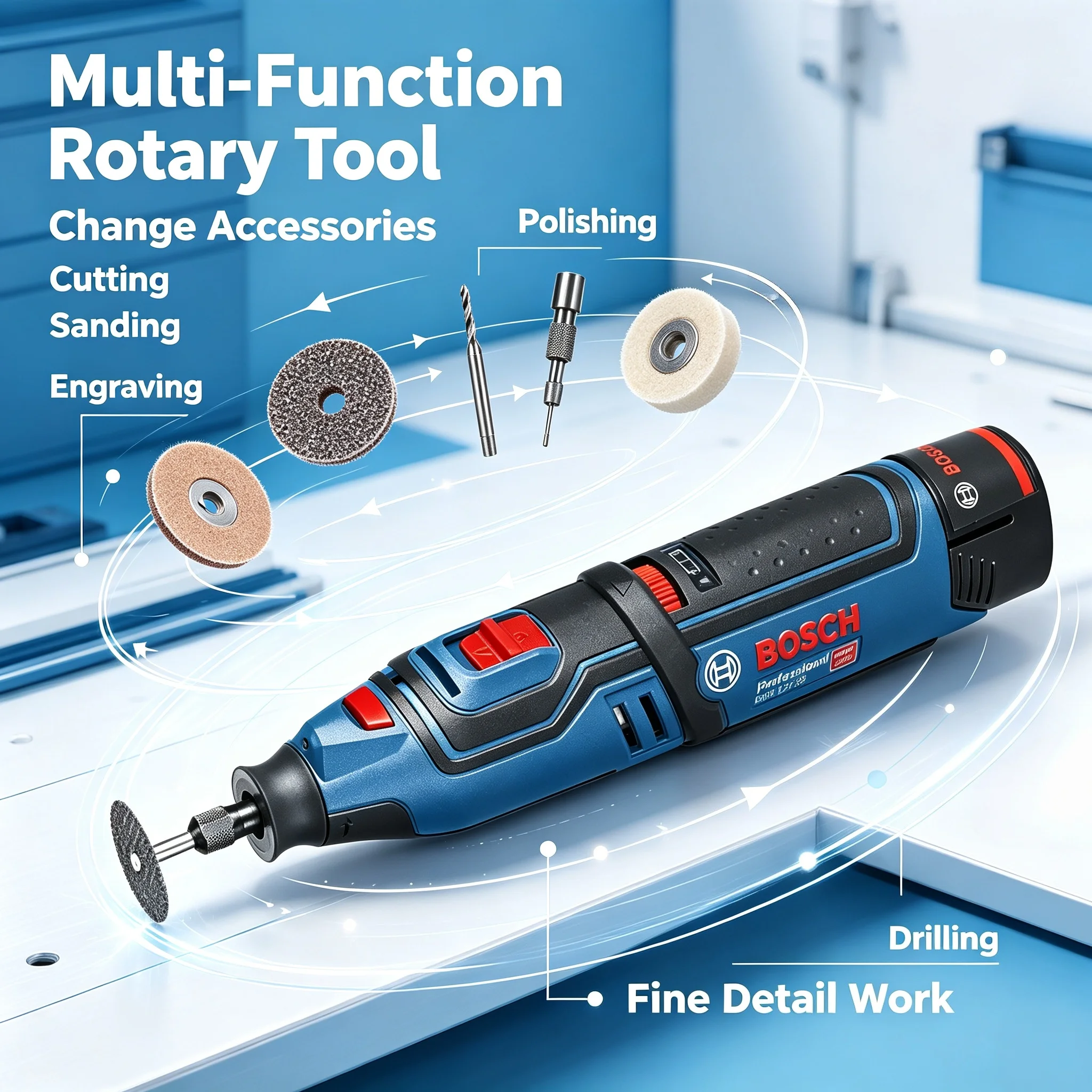 Multi‑Use Cordless Rotary Grinder Bosch GRO12V‑35, One‑Hand Grip Low‑Vibration Engraving Power Tool