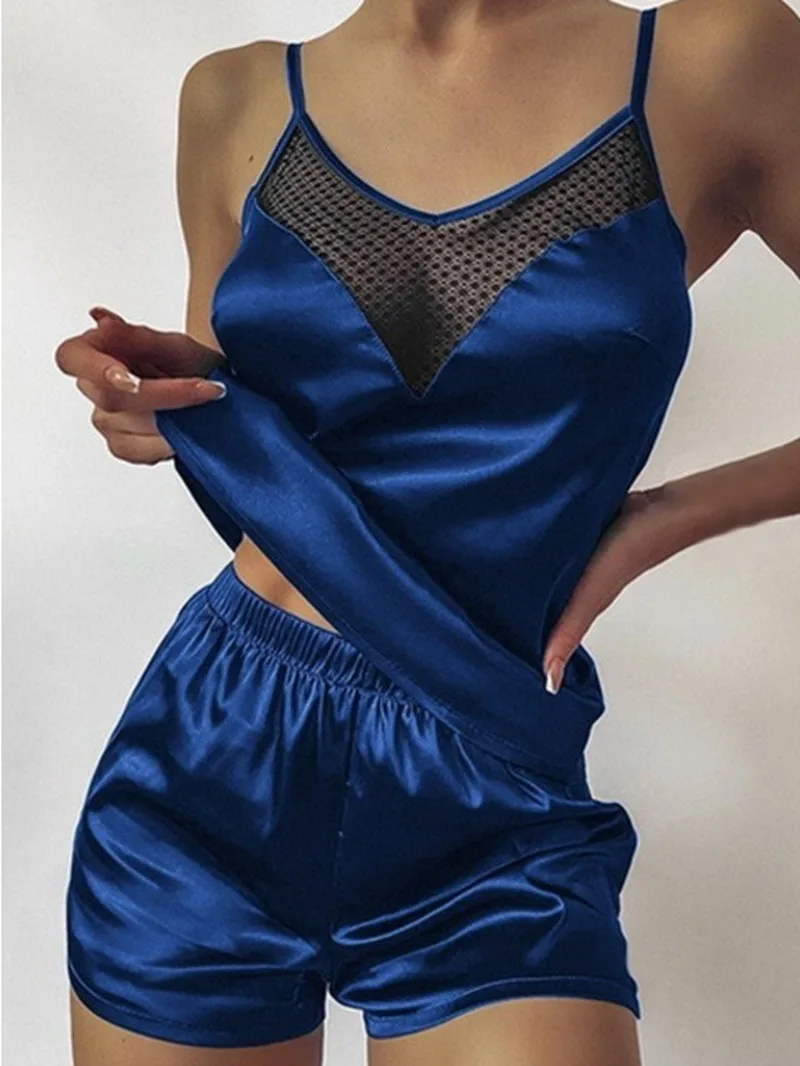 

Пикантная сексуальная модная кружевная пижама на подтяжках для девочек, домашняя одежда, комплект из двух предметов, женские шорты, атласная сетка, модные 3FX5