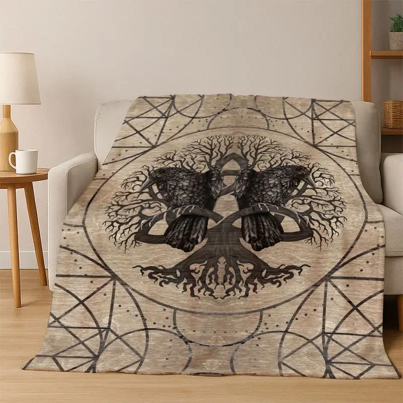 Tree of Life Nordic Mythology Yggdrasil Nature cartoon Flannel Blanket Soft Throw Blanket for Bedroom Living Room Bed Travel kid