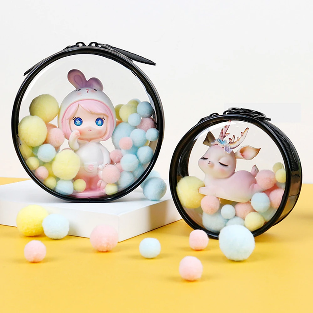 Round Portable Transparent Doll Organizer Box Keychain Chain Bag Mystery Storage Boxes for Doll Toy Double Zipper Pouch