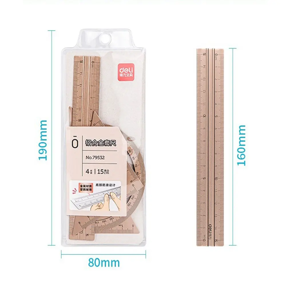 Straightedge Triangle Ruler Geometry Protractor School Supplies Metal Rulers Examination Stationery Aluminium Ruler Set