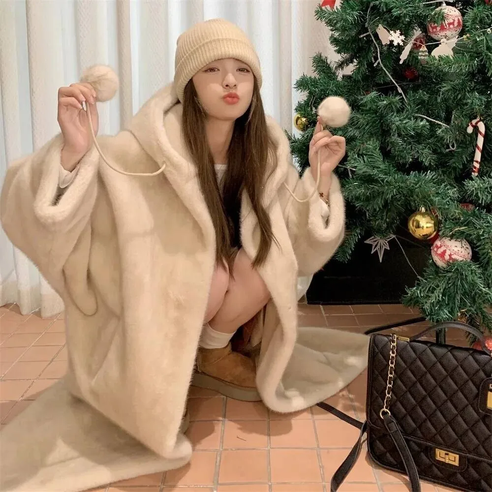 Faux Fur Jackets Women Long Coat Hooded Outerwear Autumn Winter Thick Warm Fluffy Shaggy Hoodie Vintage Overcoat Streetwear